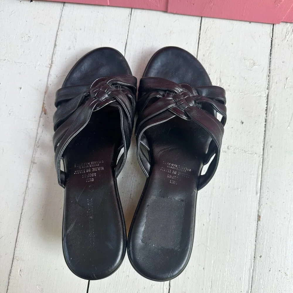 Vintage Y2K Naturalizer Italy Black Leather Knot Wedge Slide Sandals 8.5